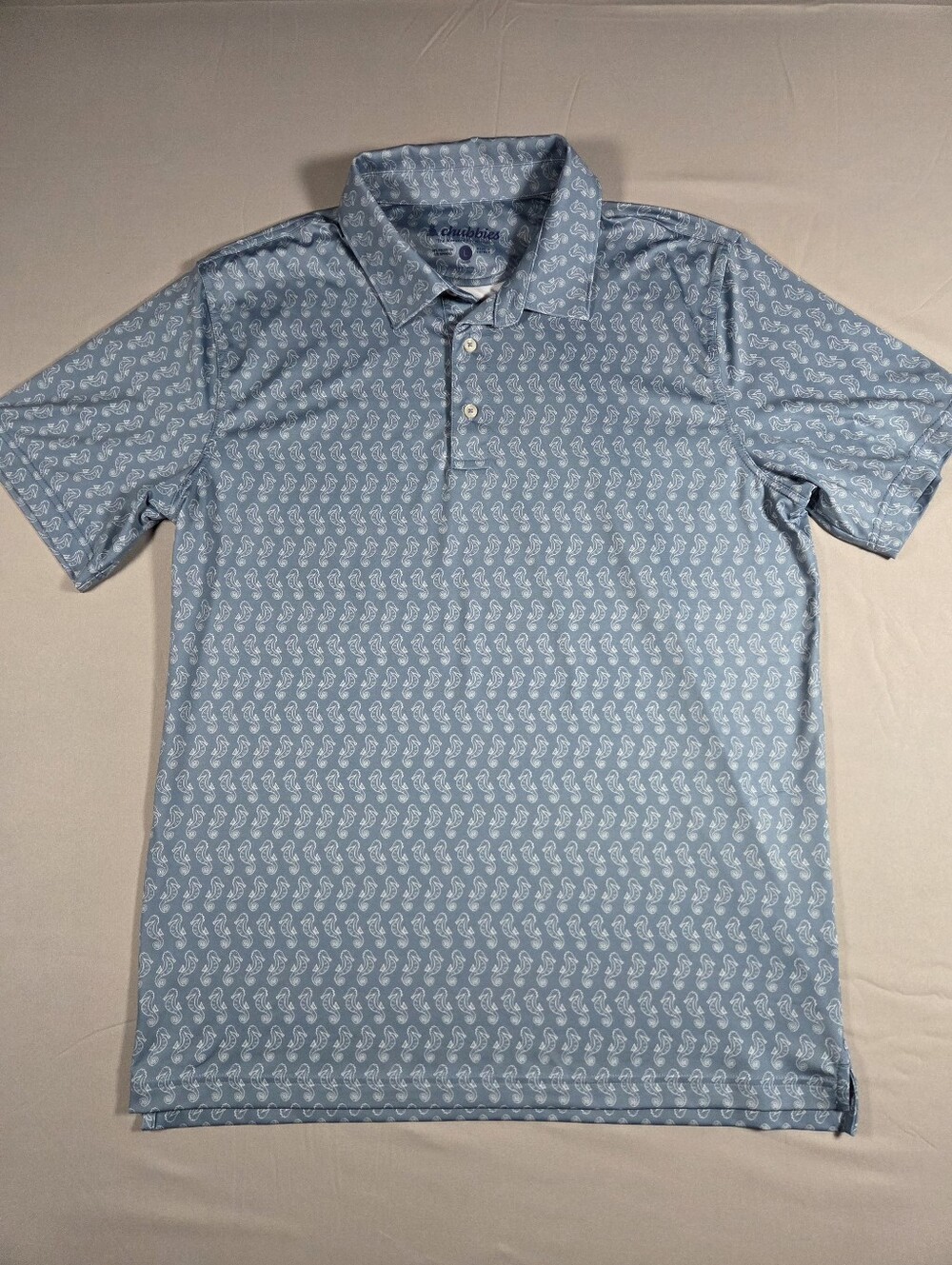 chubbies Light Blue Seahorse All Over Polo Shirt Size Large